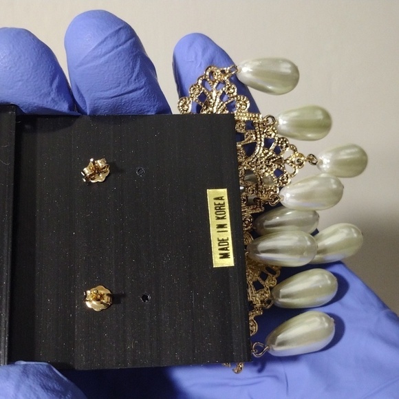 Women's Gold-tone Diamond Shape Filigree Design Beaded Drop Dangle Earrings, #4 - Picture 5 of 5